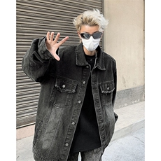 牛仔外套男春秋季新款美式高街潮牌复古上衣水洗做旧宽松痞帅夹克，男装夹克，星座410-6（原星座1304-1）