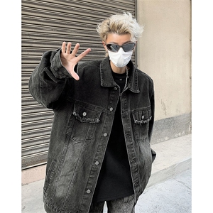 牛仔外套男春秋季新款美式高街潮牌复古上衣水洗做旧宽松痞帅夹克图片
