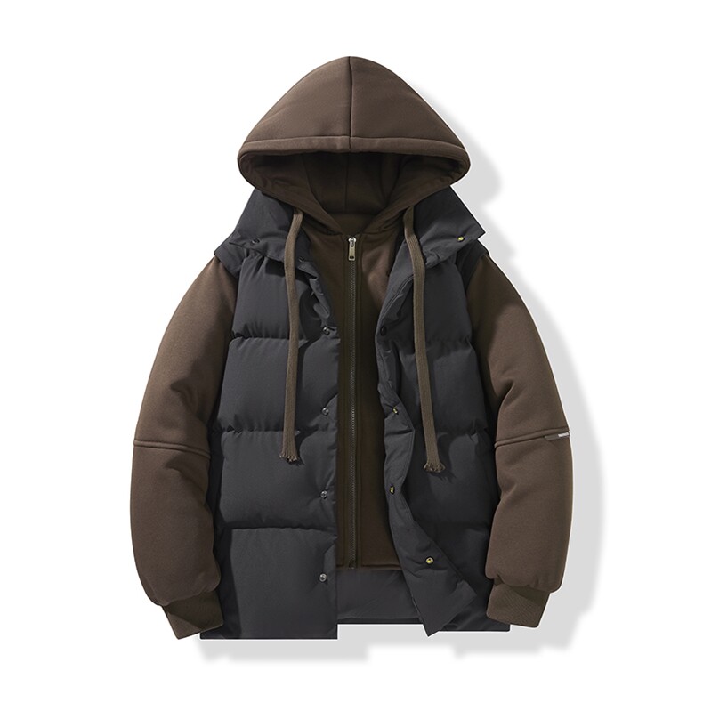 新款假两件棉服男加厚羽绒棉衣情侣款连帽拼色连帽外套M092-P75,男装棉衣,星座1403A