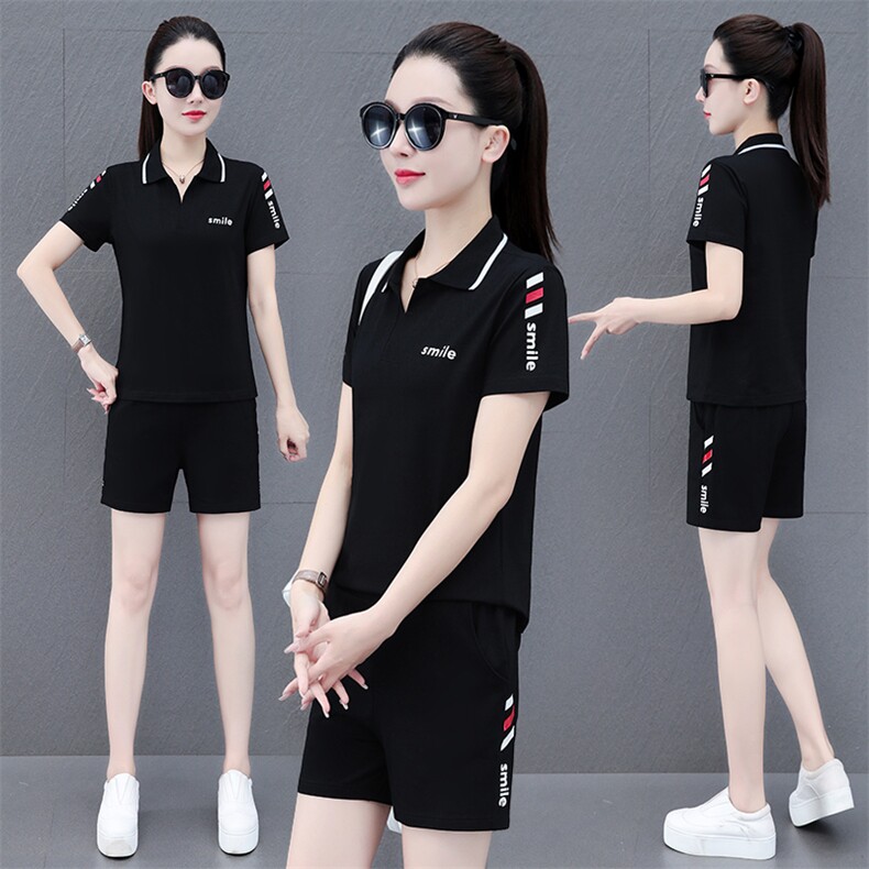 运动服套装女夏季2023年新款时尚洋气休闲女装夏天纯棉短袖两件套,女装运动套装,燕颉服饰