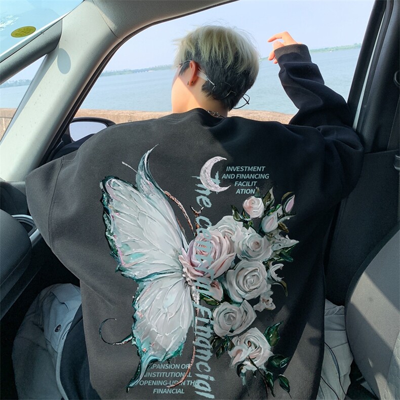 重磅纯棉圆领卫衣男2024新款潮牌印花美式高街oversize情侣上衣服,男装卫衣,星座517A