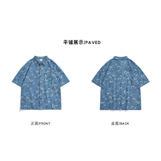 夏季印花牛仔衬衫高级感百搭中性风bf宽松开衫短袖衬衣KL31P48，男装衬衫，星座1013-1
