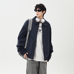 春季新款港风日系复古纯色短款翻领夹克外套 XZ213-JK10-P60控98图片