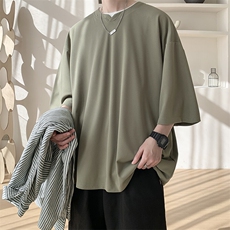 8XL-M冰丝凉感短袖T恤夏季大码V领垂感五分半袖体恤衫DX1206/P35，男装T恤，电商B238