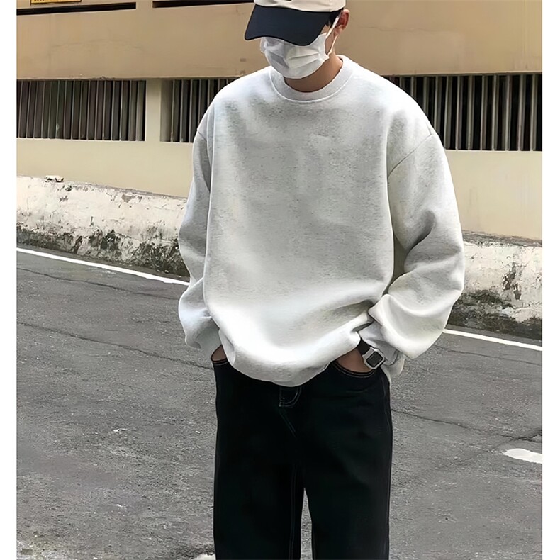 抖音得物高品质二开支持退换26春装美式男宽松曼巴纯色圆领卫衣,男装卫衣,电商A443