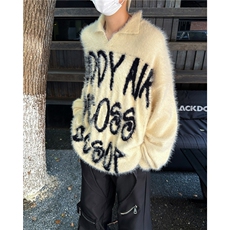 美式复古仿貂毛字母毛衣男女宽松慵懒针织衫情侣上衣MZ634-P59，男装针织衫/毛衣，星座412-2
