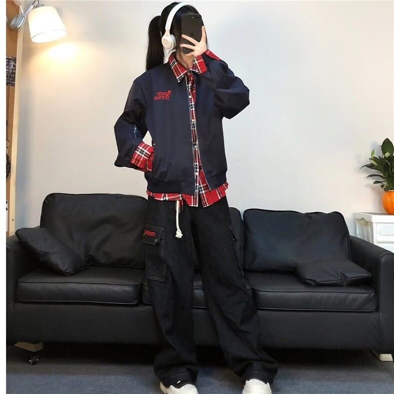 拉链款日常外穿宽松型美式复古假两件衬衫夹克310A-4-3623-P80,男装夹克,星座310A-4