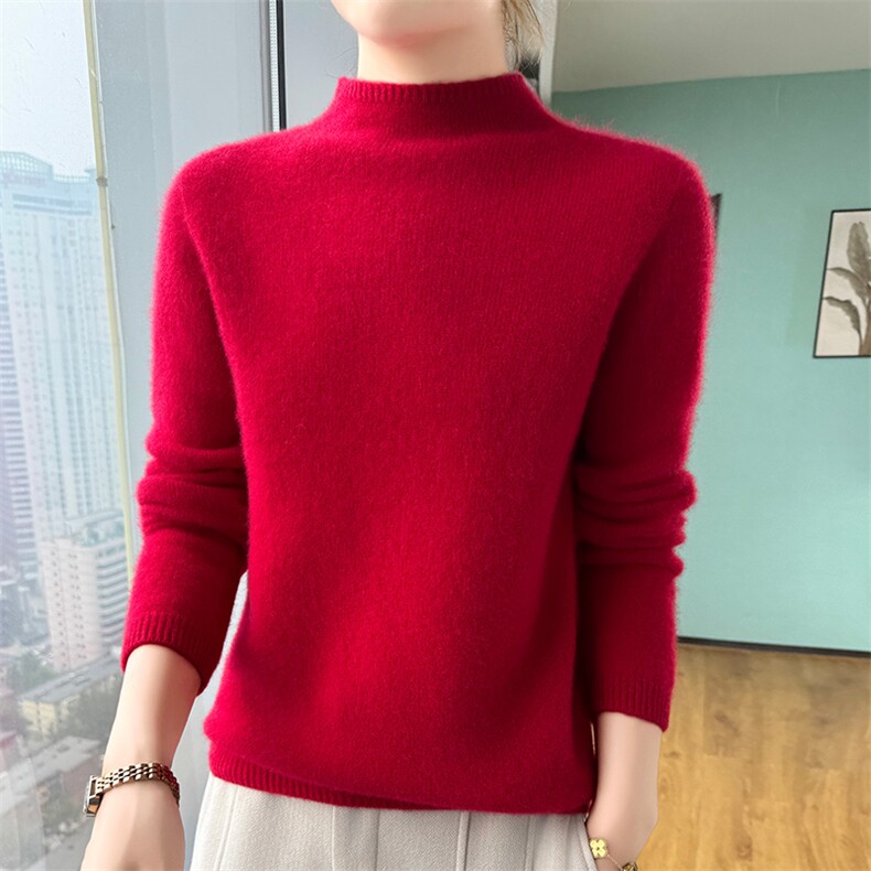 100%纯羊毛衫女半高领加厚针织长袖毛衣时尚宽松羊绒打底百搭上衣,女装羊毛衫,美轩羊绒