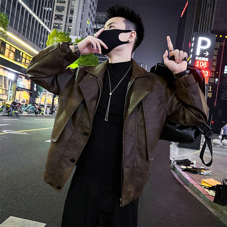 双层领假两件皮衣男2025秋季新款痞帅高级感外套98819-P138绒P148,男装夹克,电商A368