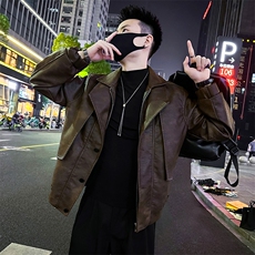 双层领假两件皮衣男2025秋季新款痞帅高级感外套98819-P138绒P148，男装夹克，电商A368