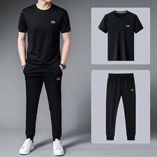 中年运动服三件套夏季男装冰丝薄款短袖长裤套装时尚休闲三件套，男装休闲套装，电商B212（原钱塘6029）