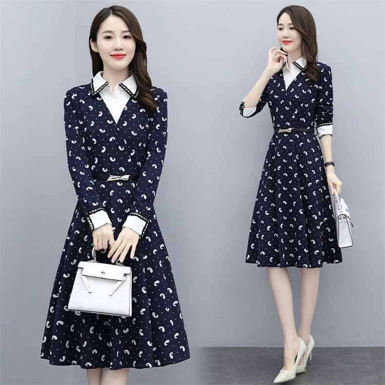 2021春秋季新款时尚简约衬衫领连衣裙，女装连衣裙，阿菲诺依