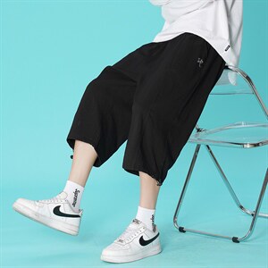 港风男士宽松直筒休闲裤抽射裤脚ins蓝底七分裤DK7109-P40控58图片