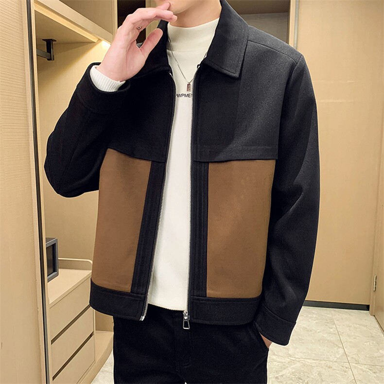 男新款呢子大衣秋冬妮子毛呢拼色宽松夹克外套A236-JK-5052-P100,男装夹克,电商A236
