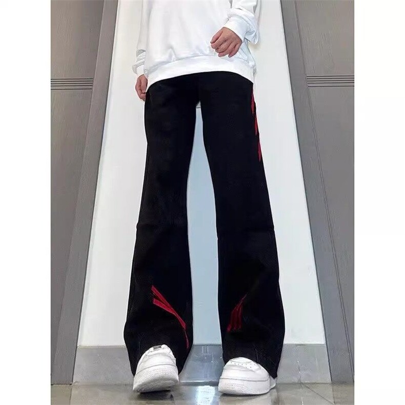 D26-P45美式高街黑色微喇三杠条纹男款垂感运动百搭裤，男装休闲裤，星座617A-1（原B318A）