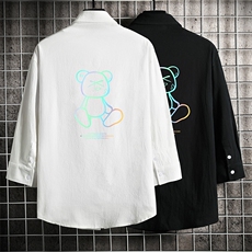 QC58139-P45亚七分袖衬衫男大码五分袖衬衣男短袖网格挂拍，男装衬衫，电商A040A