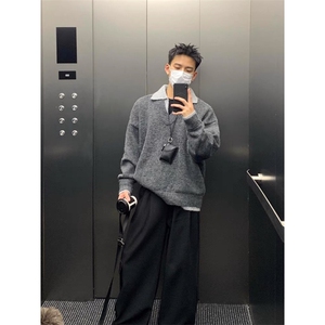 北极绒质量 高质量重磅假两件宽松百搭针织衫毛衣MY081-P70图片