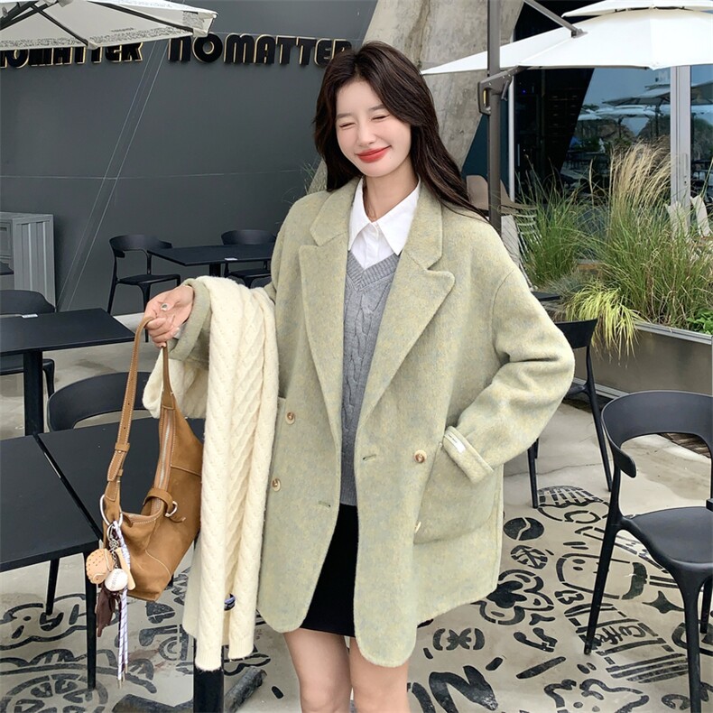 双面呢羊绒大衣女2025新款爆款秋冬高级感气质宽松双面呢西装外套,女装毛呢外套,2C283