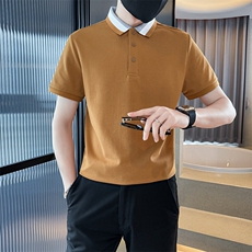 2025夏新款撞色领高级感轻奢品质短袖T恤翻领Polo衫T2253-P40控78，男装T恤，电商D342