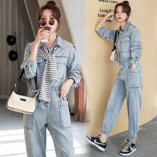 2021春季新款时尚潮流休闲舒适工装牛仔连体裤，女装连体裤，纯色衣恋