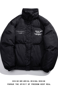 白鸭绒白底22冬季新款潮流字母印花保暖立领羽绒服YR227P195控258图片