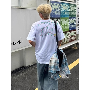 万针全刺绣工艺 高品质260克纯棉双纱美式宽松百搭短袖T恤 特P33图片