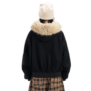 毛领座山雕夹克棉服2025新款加绒保暖连帽棉衣外套G881-P118网图图片