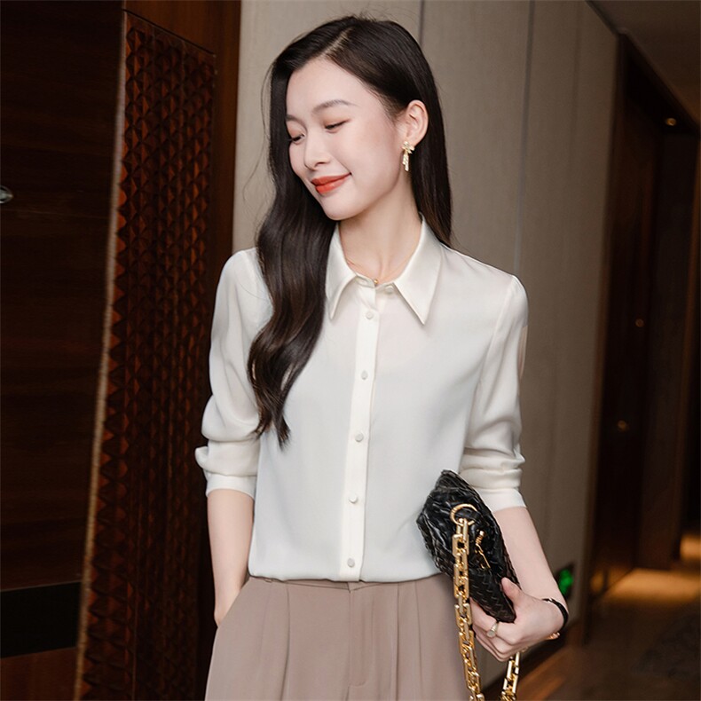 重磅高端酒红色真丝衬衫女长袖2026春新款修身妈妈真丝上衣,女装衬衫,阿舍尔精品