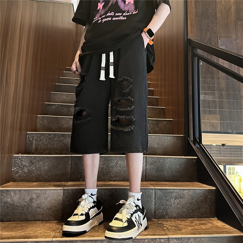 D2040-p45-控68现货风宽松cleanfit牛仔裤七分裤黑暗,男装牛仔裤,星座116