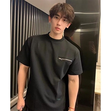 2025夏季美式cleanfit拉链短袖男生设计感t恤小领口潮牌高街半袖，男装T恤，星座506A