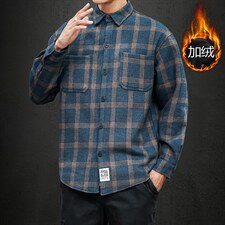 2021冬季新日系黑墙加绒加厚格子衬衫潮男大码保暖C5081-P50，男装衬衫，电商A001