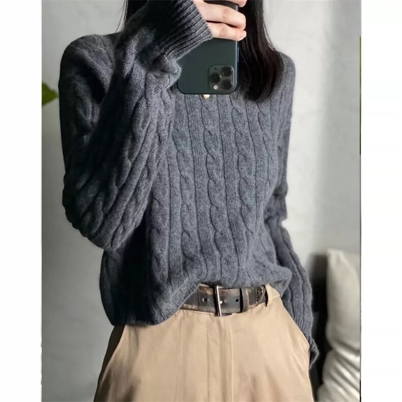 圆领毛衣女慵懒风气质百搭款休闲显瘦针织衫,女装羊毛衫,思途羊绒