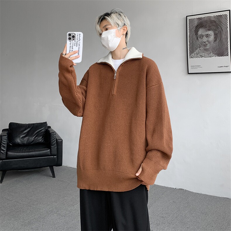 8XL-M立领半拉链毛衣男大码慵懒风宽松日系针织衫外套MY19002P78图片