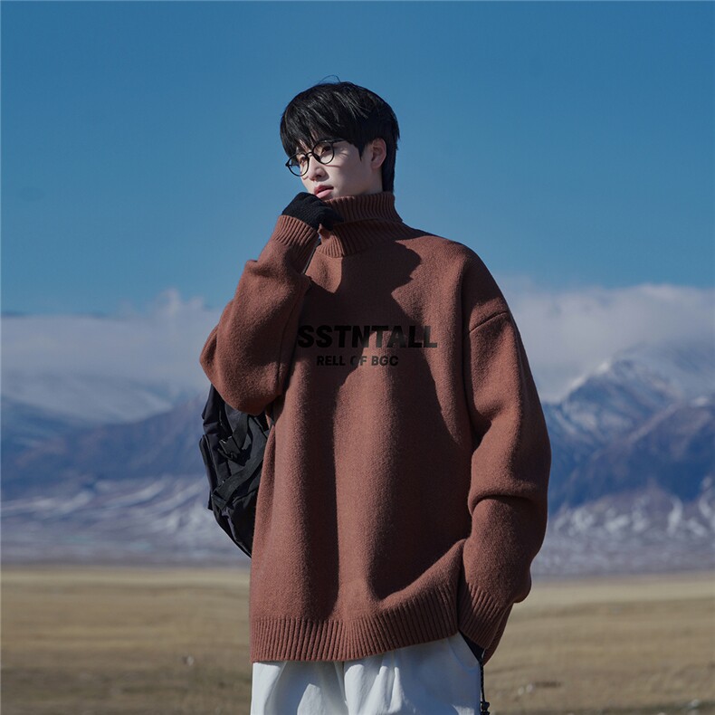 新疆山系字母印花时尚宽松百搭可翻高领毛衣A247-M1203特批45控78,男装针织衫/毛衣,电商A247