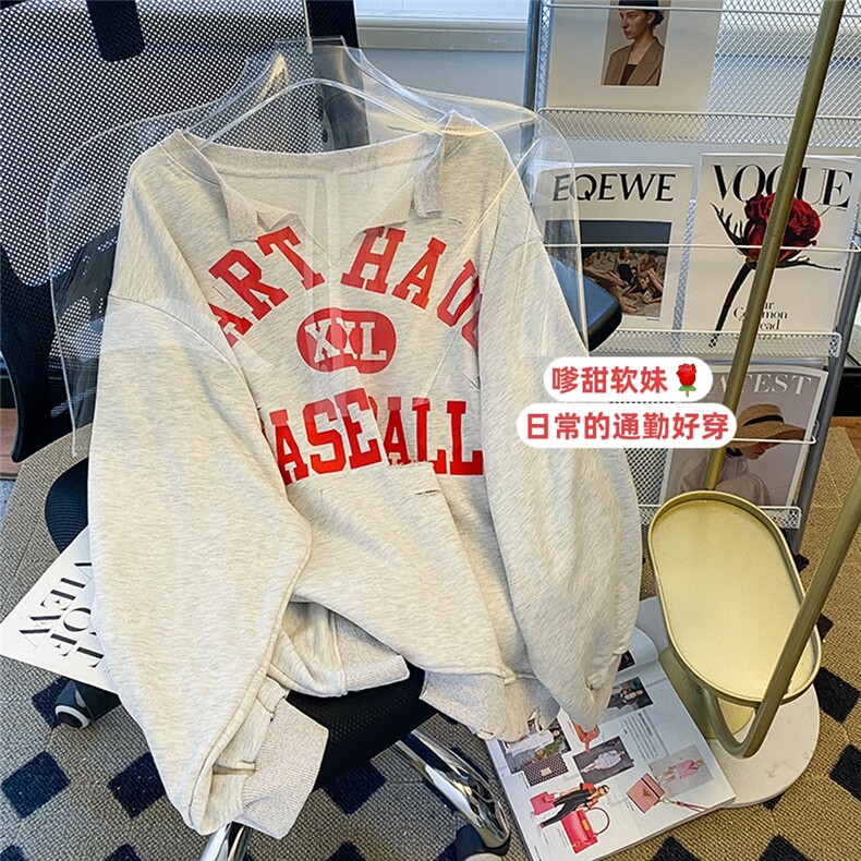秋装破洞l镂空设计感卫衣女宽松慵懒风E632-P35图片
