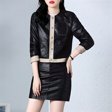 现货主推2022年秋季新款修身显瘦显高拼接皮衣外套女，女装皮衣，江南女神