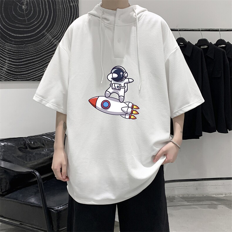 LD54158-P45连帽短袖t恤男大码胖子带帽五分袖中袖大皂风,男装T恤,电商A040