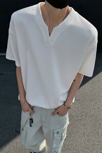 特批250克男装夏季新款大码宽松短袖T恤夏装V领打底衫S399P20图片