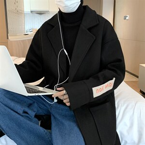 中长款毛呢外套男日系潮流宽松休闲秋冬情侣呢子大衣  W2296-P70图片