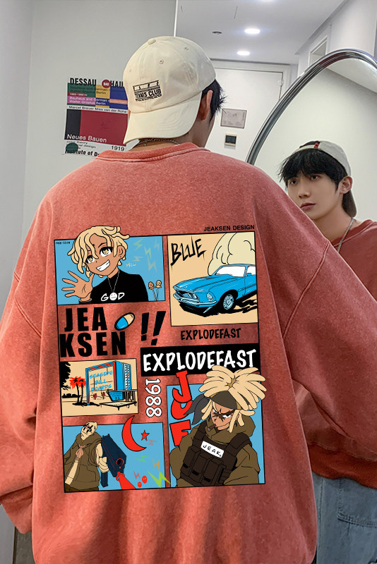 2026秋季新款美式复古漫画印花宽松圆领卫衣JK23372特p48-控79,男装卫衣,星座605(原A050)