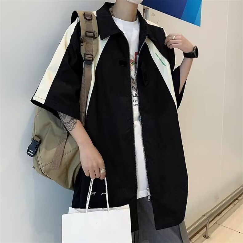 翻领撞色短袖衬衫双拉链五分袖CS42,男装衬衫,星座1116A-1（原606A）