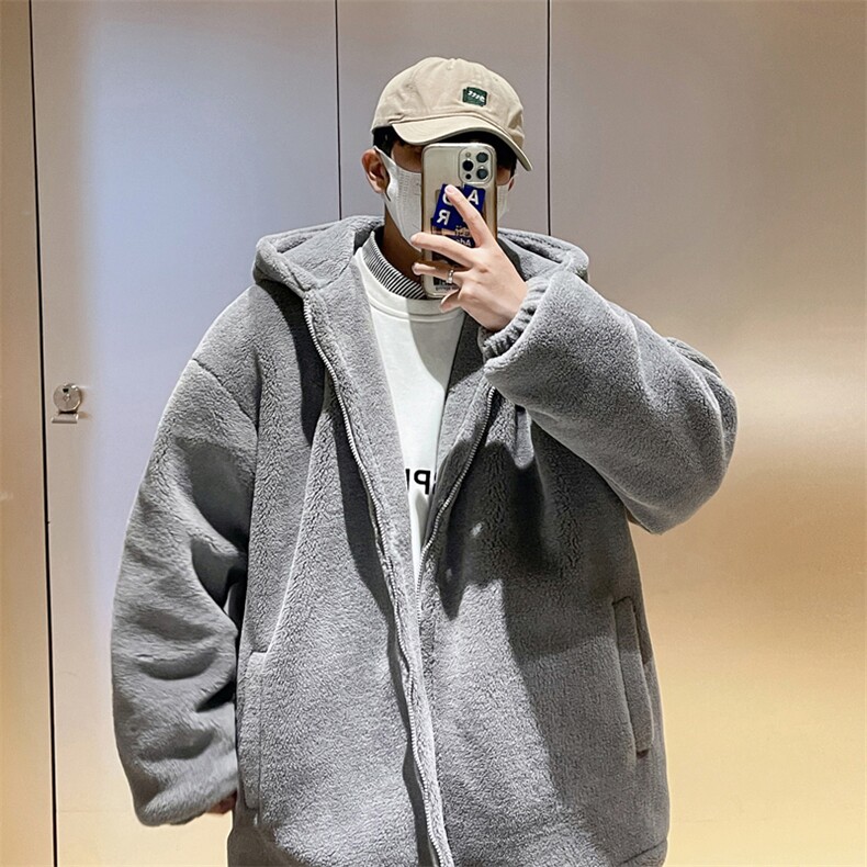 M9017P98港风外景休闲连帽纯色百搭羊羔毛外套学生棉衣情侣冬,男装棉衣,电商A026-1