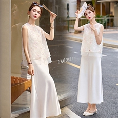 夏季薄款纱重工刺绣新中式马甲背心套装中国2025，女装套装/套裙，依多米