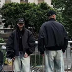 抖音得物美式潮休闲夹克春季立领纯色复古工装加厚棉服外套MF01，男装夹克，电商A443