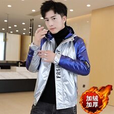 冬季亮拼袖羽棉服男模特加厚夹克保暖外套工装棉衣黄870加绒，男装夹克，星座1207