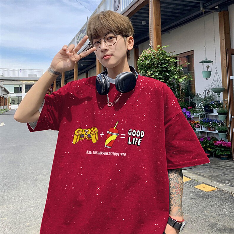 可48小时发货支持抖音得物来样二开美式满天星亮片短袖T恤MTX649,男装T恤,电商A486