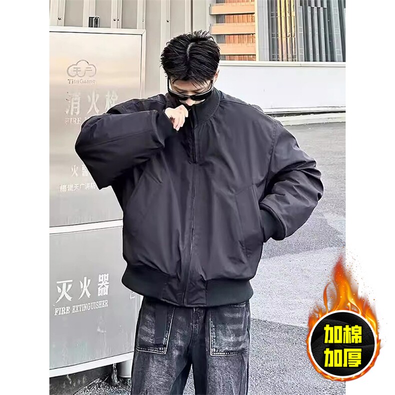 现货冬季美拉德立领飞行夹克廓形高街棒球服加棉加厚棉衣外套,男装夹克,电商A486-1