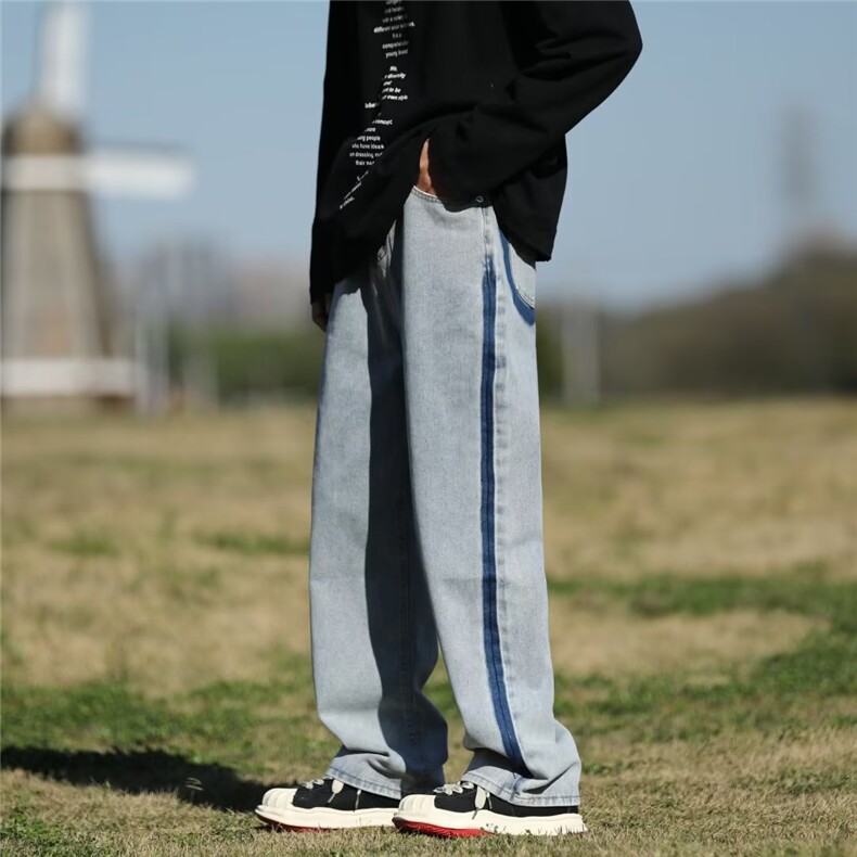 美式高街牛仔裤男拼色韩版潮流2024秋冬季新款ins长裤RK1087-P41,男装牛仔裤,星座412-2