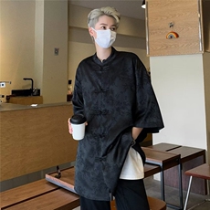 新中式古风男女装盘扣衬衫男短袖冰丝绸缎面唐装中山装衬衣-C4551，男装衬衫，星座601-2