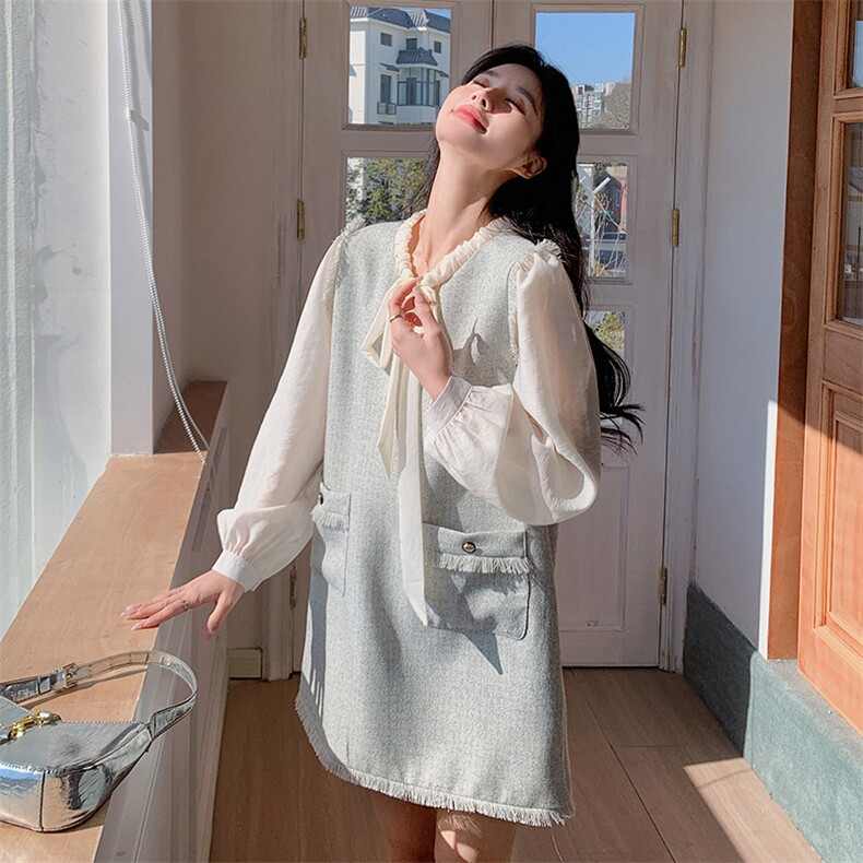 小香风拼接假两件连衣裙,女装连衣裙,浙宝103（原192）